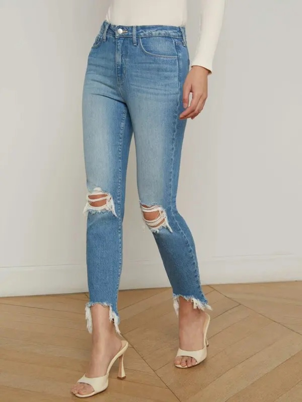L’Agence Blue Distressed High-Rise Jeans